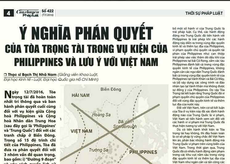 Ý nghĩa phán quyết của Tòa trọng tài trong vụ kiện của Philippines và lưu ý đối với Việt Nam