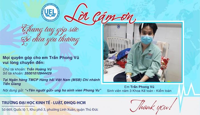 Lời cảm ơn sự ủng hộ về trường hợp của sinh viên Trần Phong Vũ