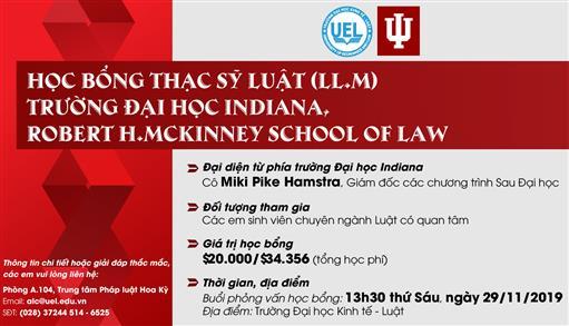 Học bổng Thạc sỹ Luật (LL.M.) trường Đại học Indiana, Robert H.McKinney School of Law