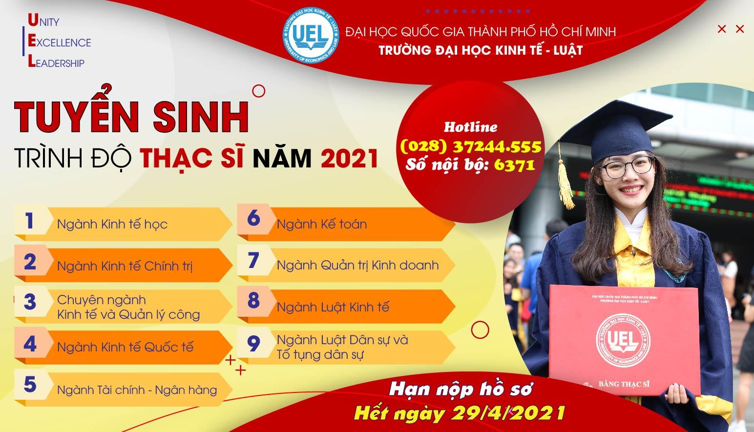 Thông báo tuyển sinh đào tạo trình độ thạc sĩ năm 2021