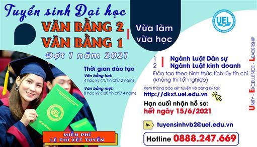 Thông báo tuyển sinh đại học hình thức đào tạo Văn bằng hai vừa làm vừa học, Văn bằng một vừa làm vừa học - Đợt 1 năm 2021