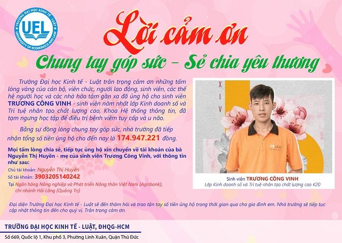 Lời cảm ơn sự ủng hộ về trường hợp của sinh viên Trương Công Vinh