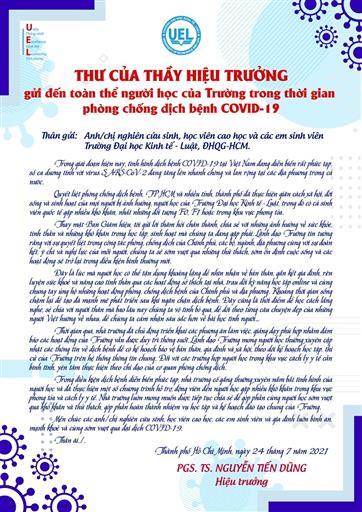 Thư của Hiệu trưởng  gửi đến toàn thể người học của Trường trong thời gian  phòng chống dịch bệnh COVID-19