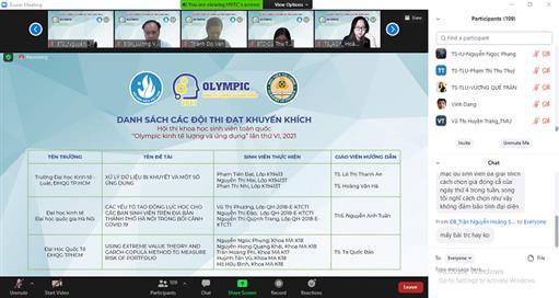 Sinh viên UEL xuất sắc đạt nhiều giải thưởng tại hội thi Olympic Kinh tế lượng và ứng dụng 2021