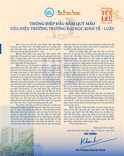 Thông điệp đầu năm Quý Mão của Hiệu trưởng Trường Đại học Kinh tế - Luật
